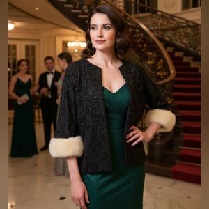 Vintage sequins jacket fur trimmed bolero‎ style 1950s